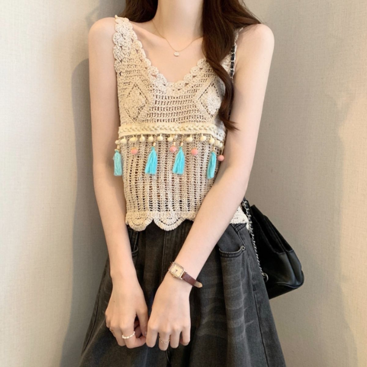 Tops/タッセルモチーフクロシェ ST/No.22115