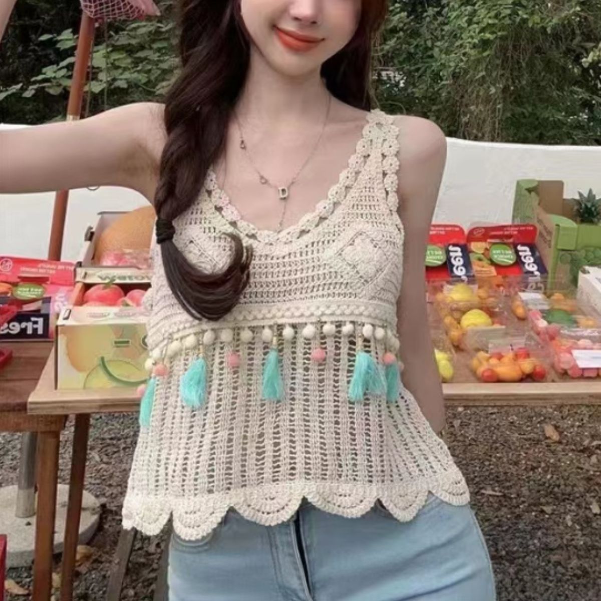 Tops/タッセルモチーフクロシェ ST/No.22115