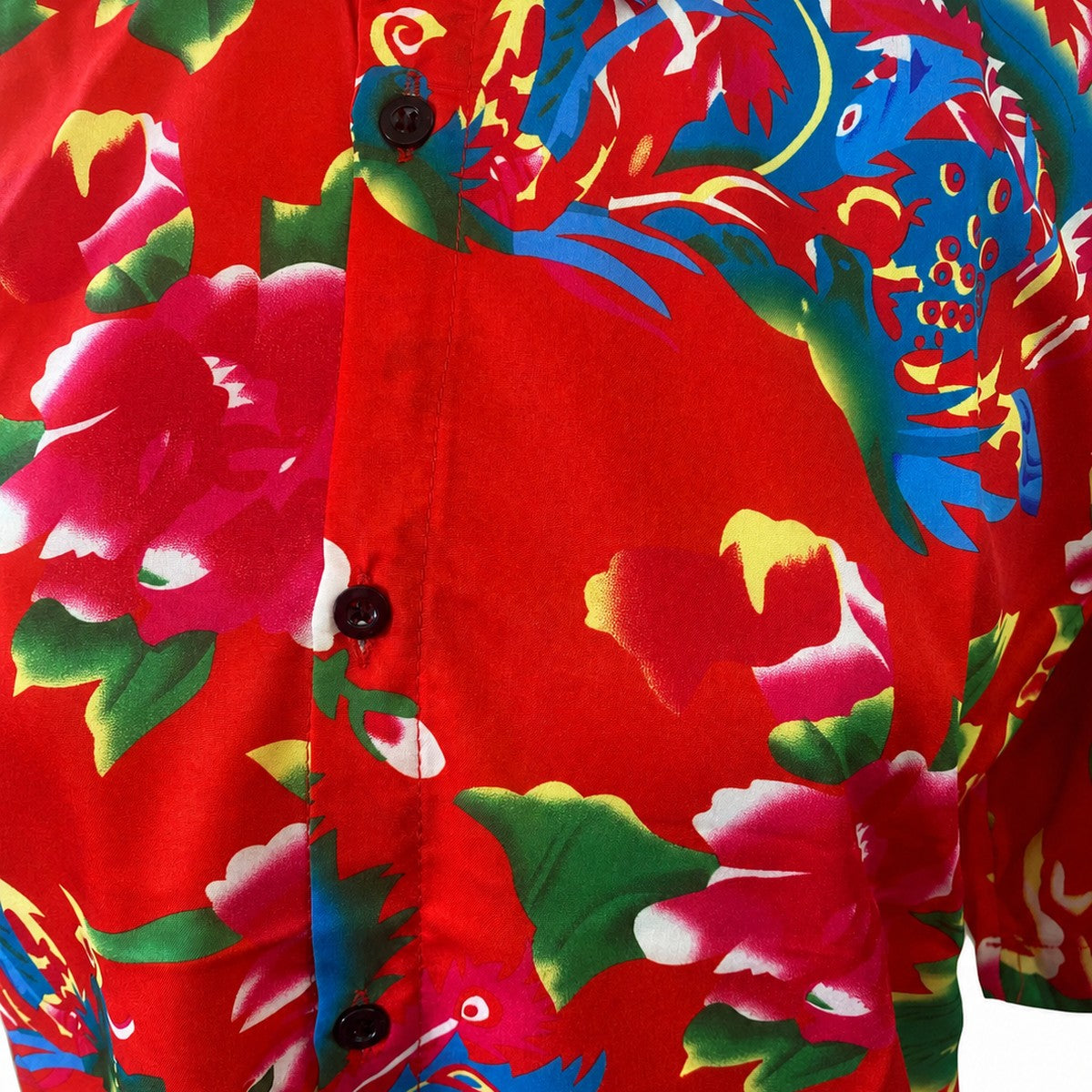 花柄シャツ レッド 実物撮影 デザイン部分
