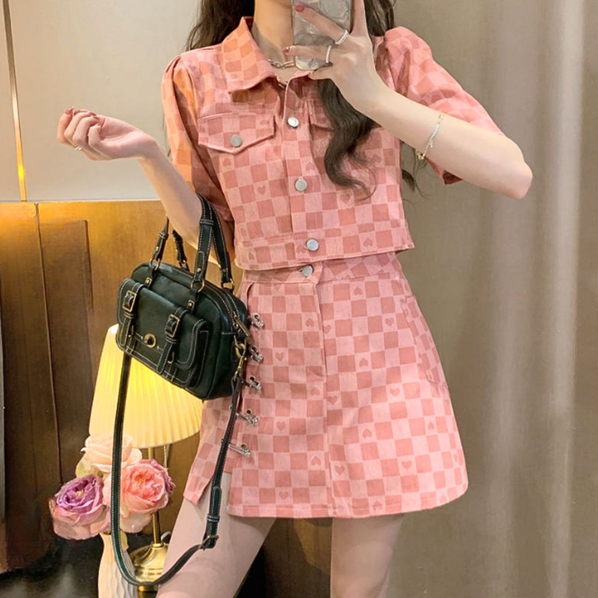 SetUp/チェック柄クロップドセットアップ ST/No.22164