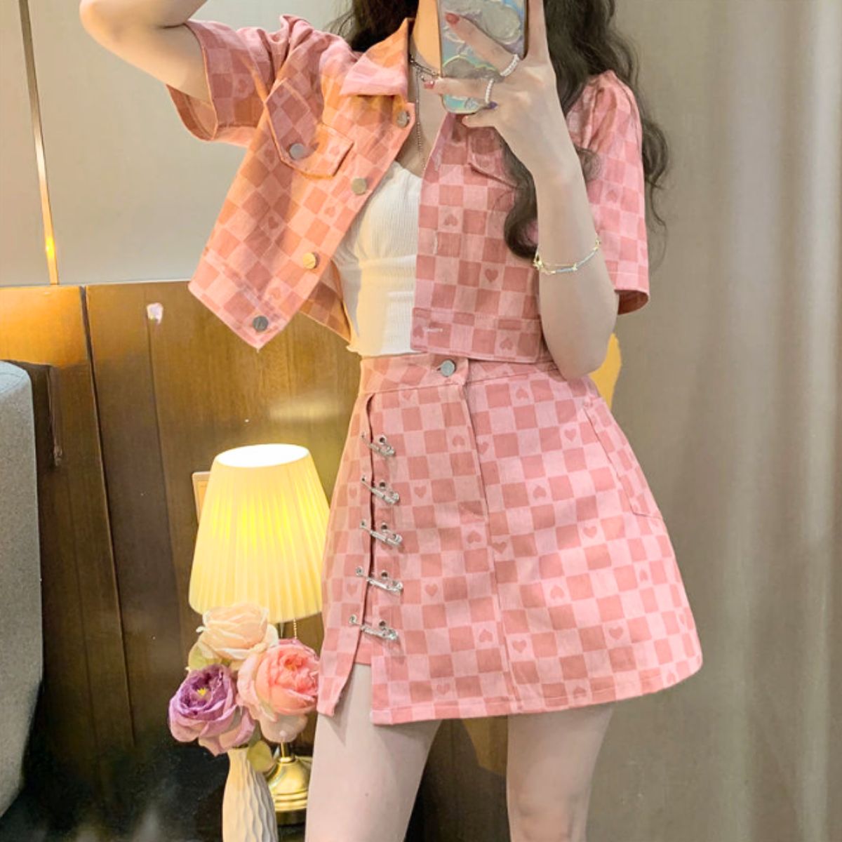 SetUp/チェック柄クロップドセットアップ ST/No.22164