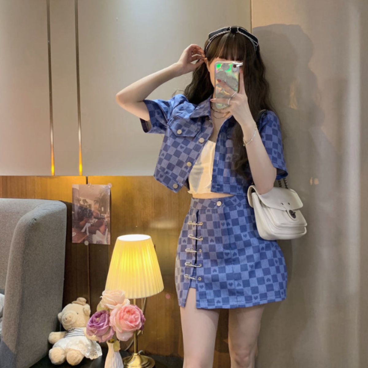 SetUp/チェック柄クロップドセットアップ ST/No.22164