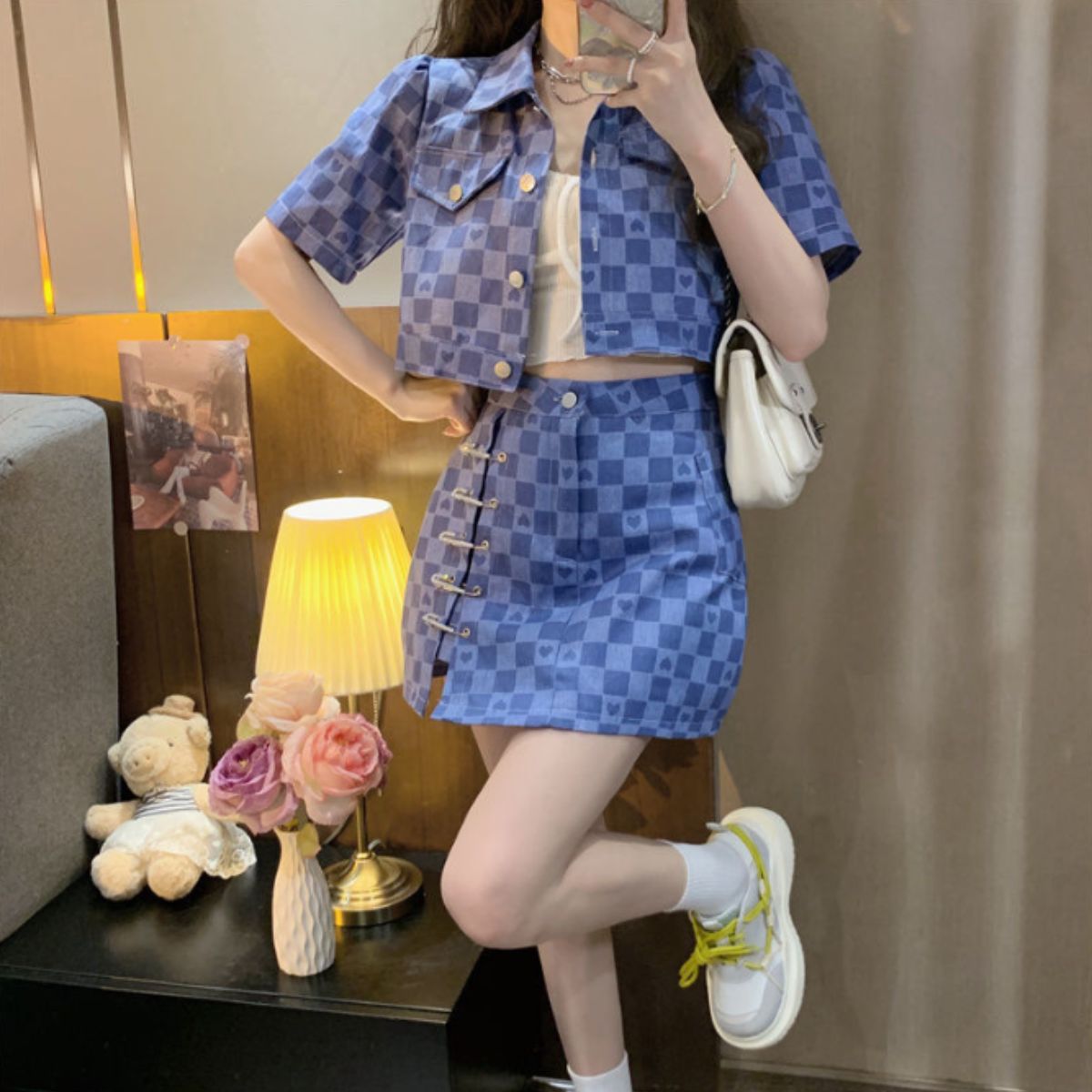 SetUp/チェック柄クロップドセットアップ ST/No.22164