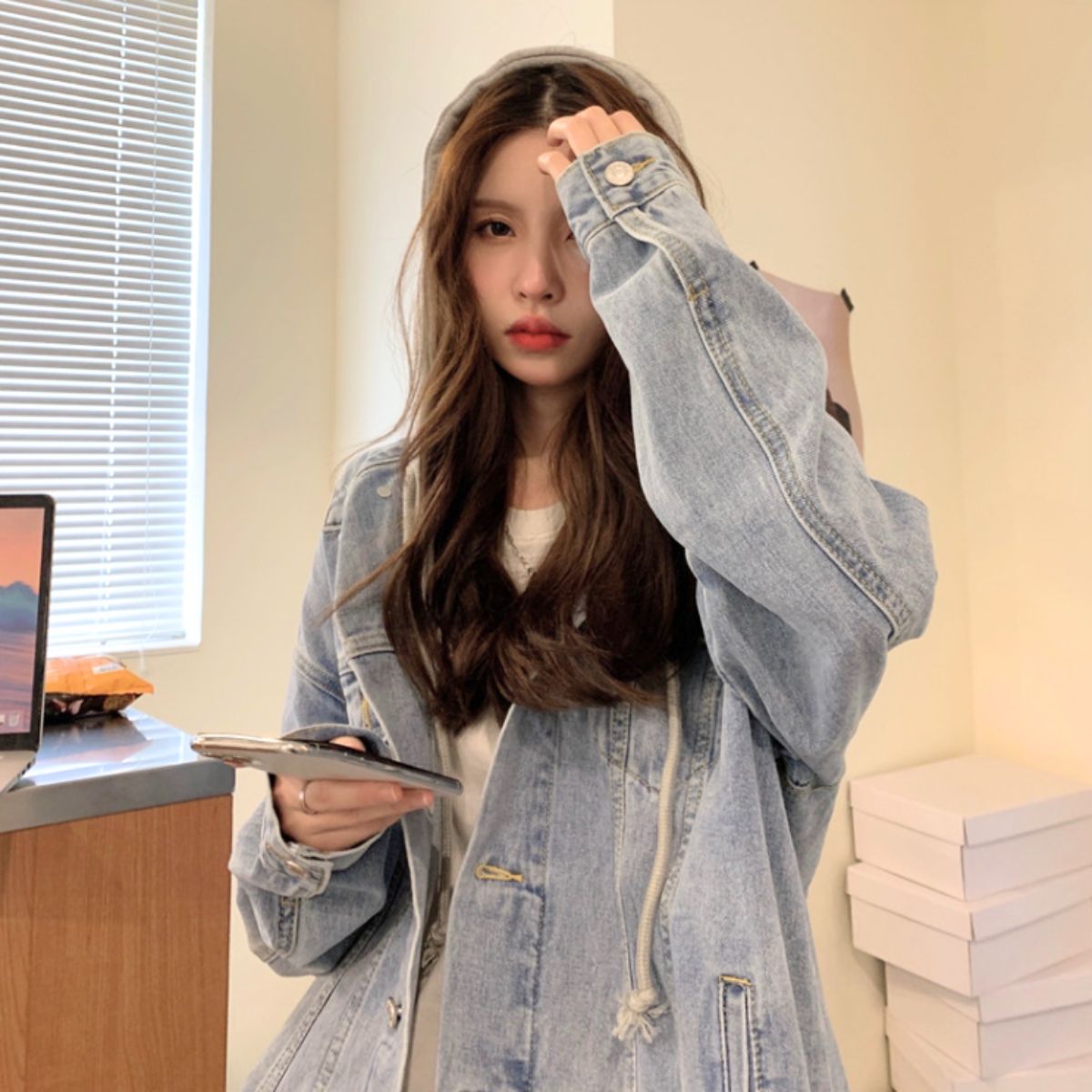 Jacket/フード付きデニムジャケット ST/No.22196