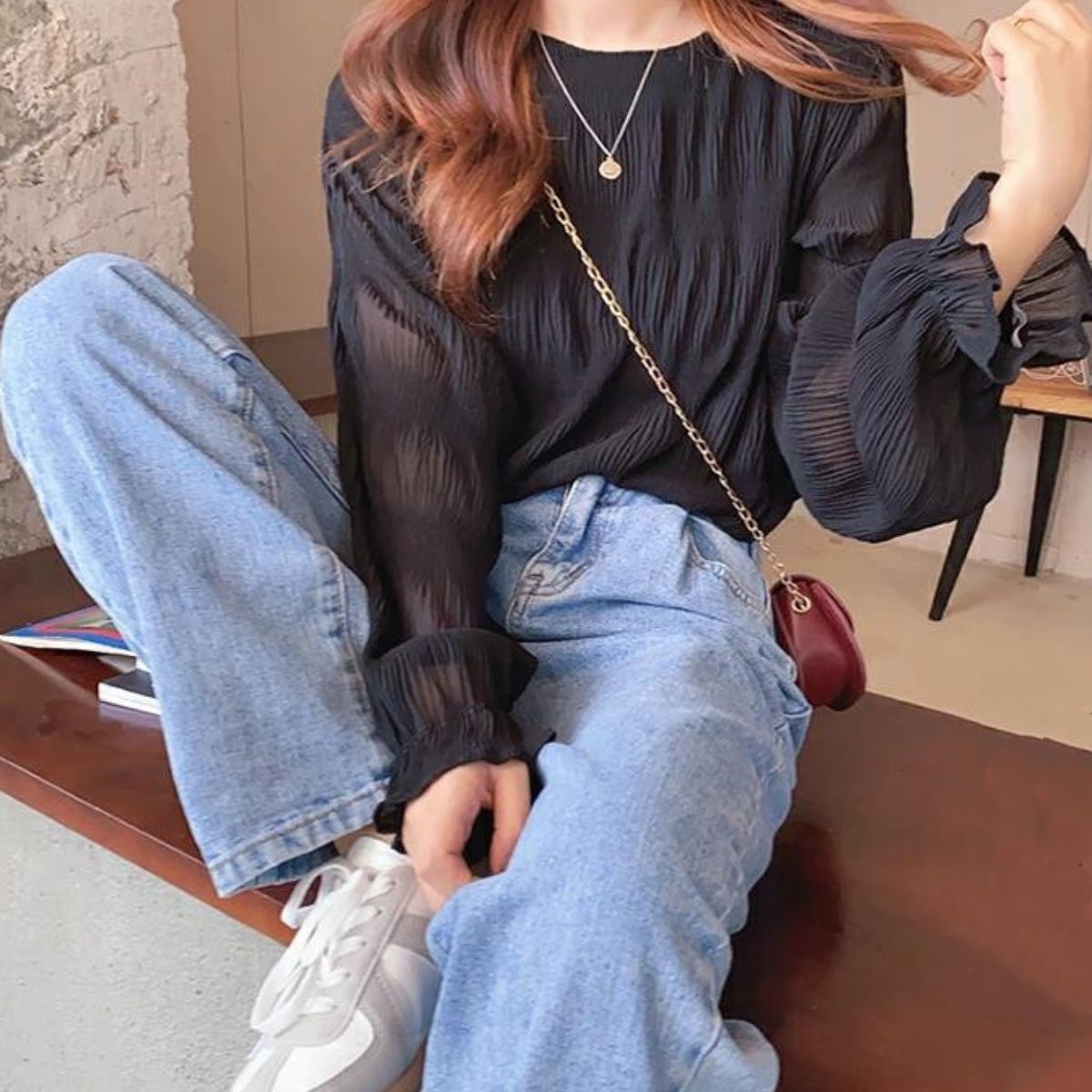 Blouse/シフォン長袖シアーブラウス ST/No.22206