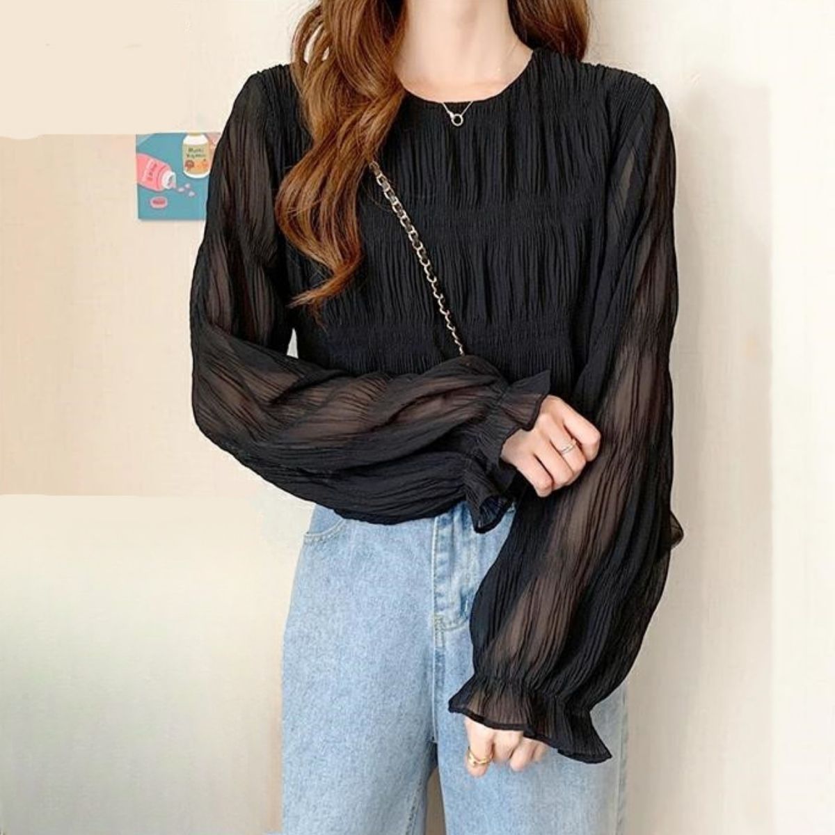Blouse/シフォン長袖シアーブラウス ST/No.22206