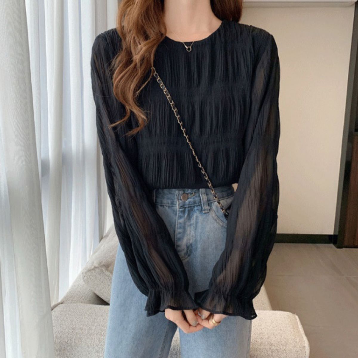 Blouse/シフォン長袖シアーブラウス ST/No.22206