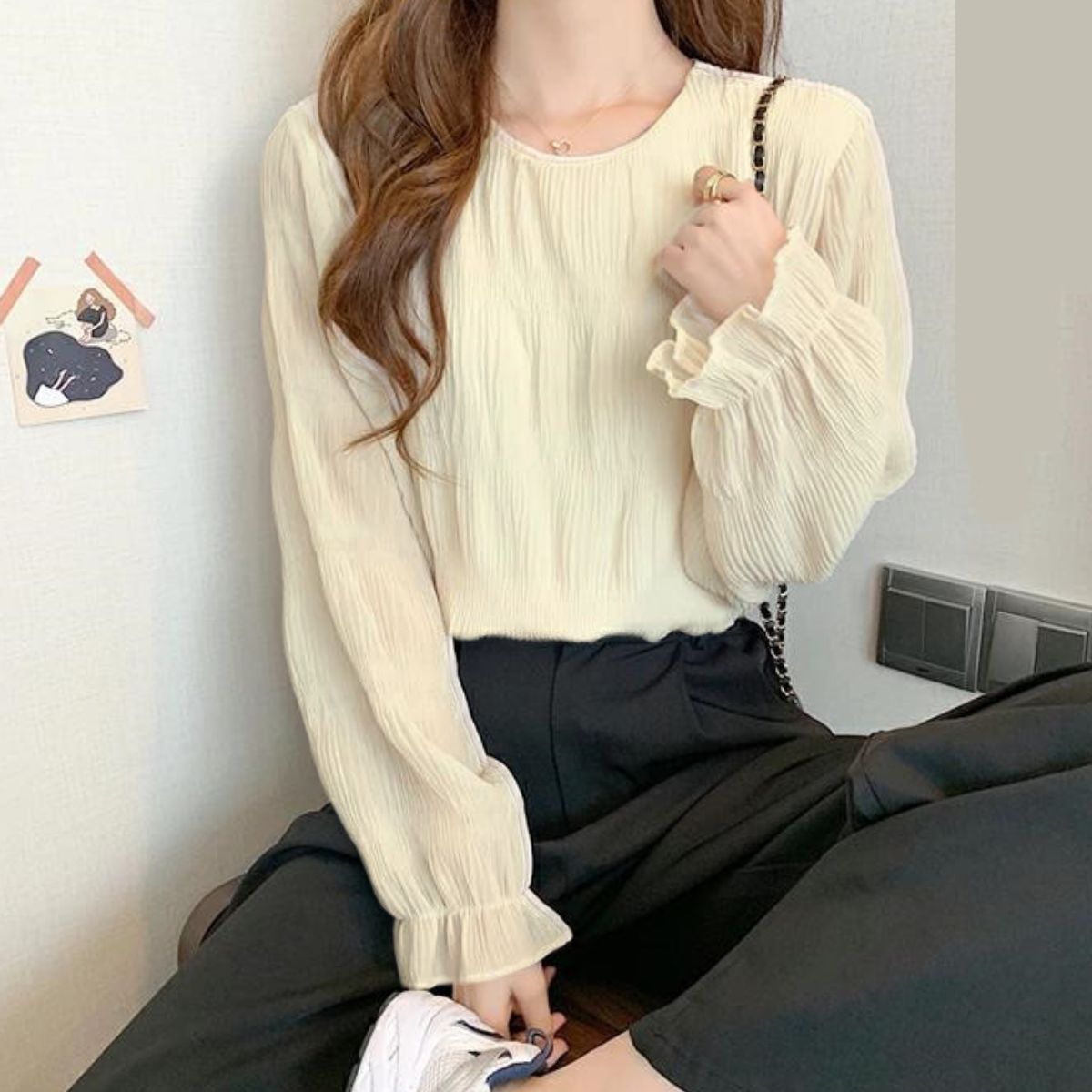 Blouse/シフォン長袖シアーブラウス ST/No.22206