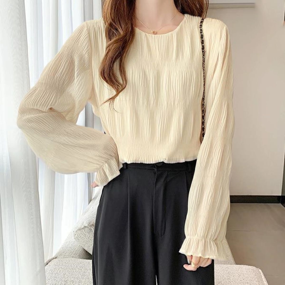 Blouse/シフォン長袖シアーブラウス ST/No.22206