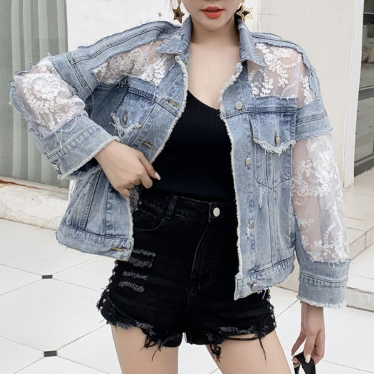 Jacket/レース切替デニムジャケット ST/No.22211