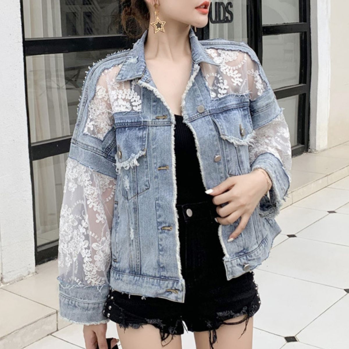 Jacket/レース切替デニムジャケット ST/No.22211