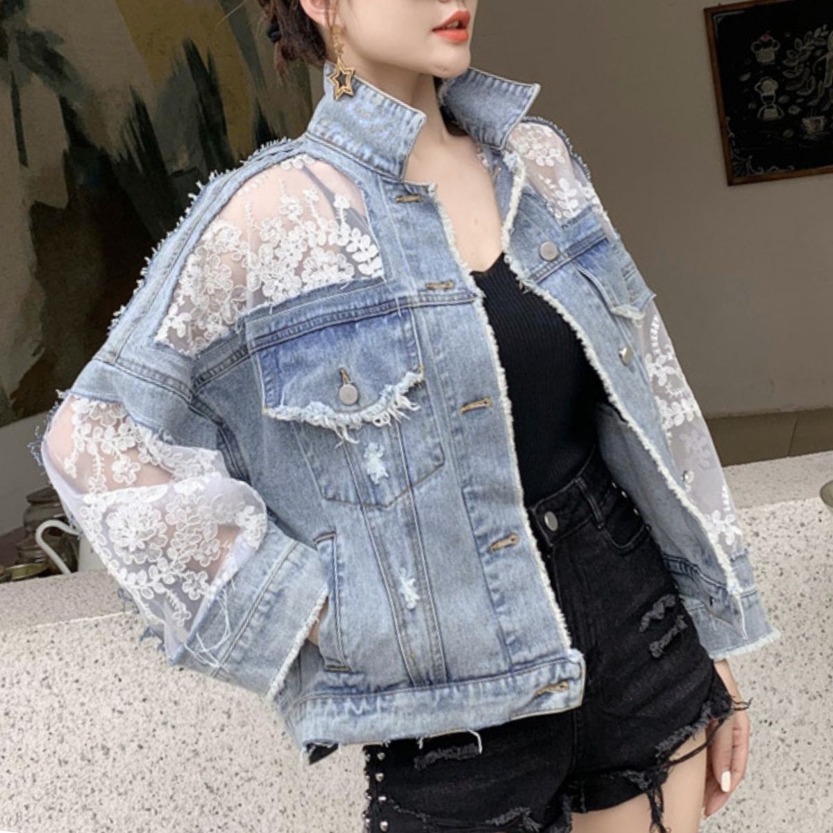 Jacket/レース切替デニムジャケット ST/No.22211