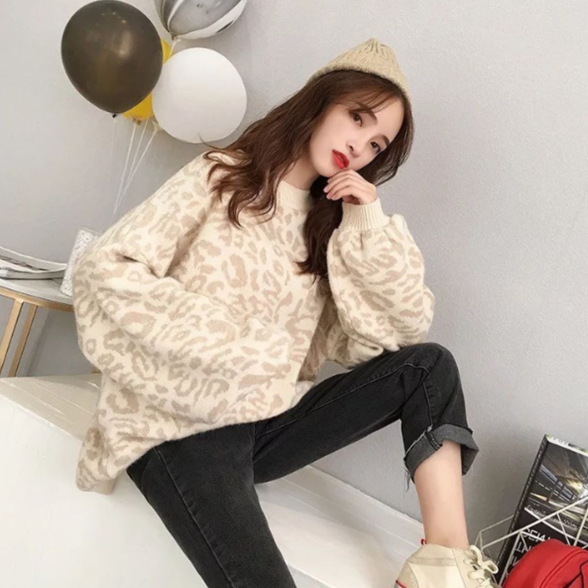 Knit/カラーレオパードニットトップス ST/No.22225
