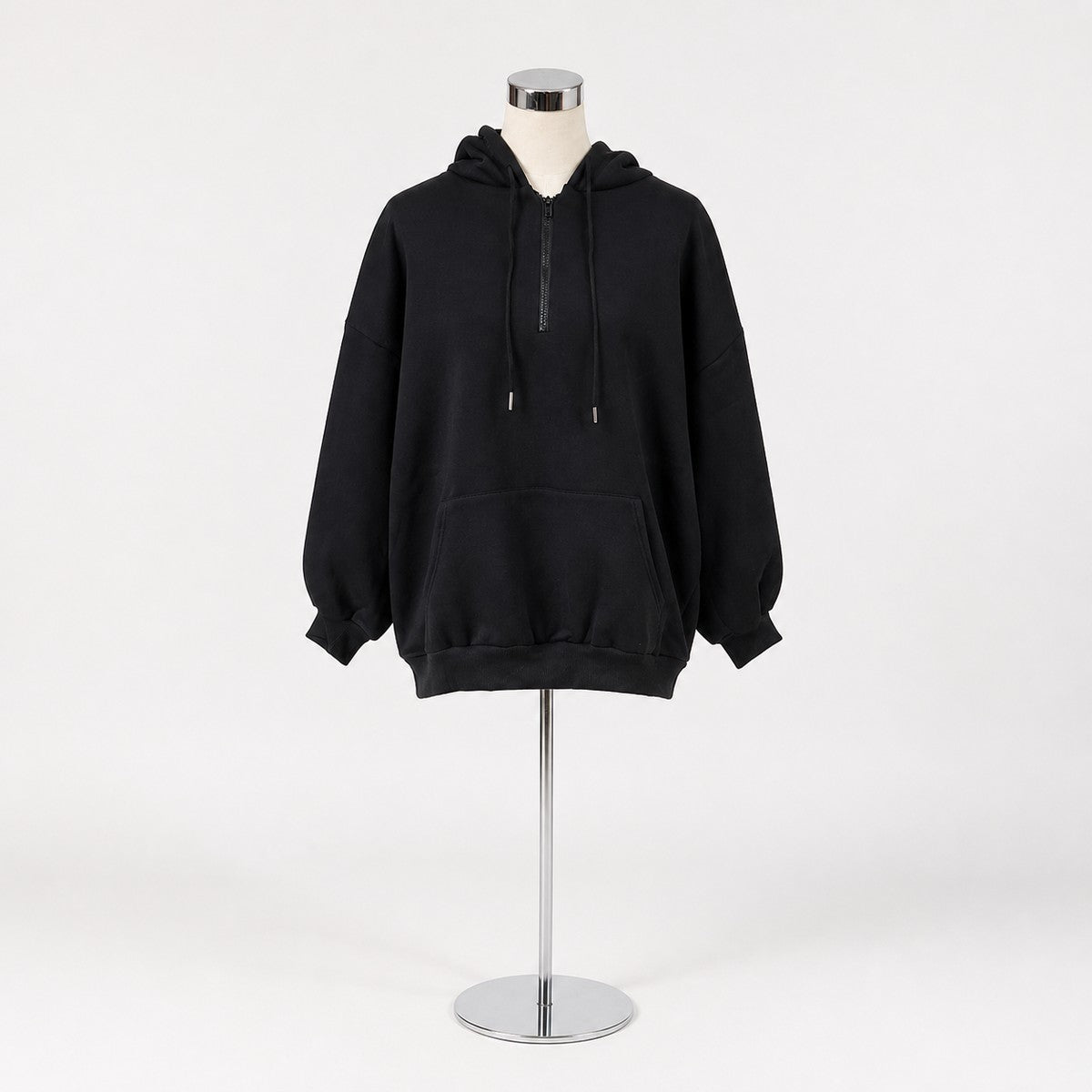 Parka/ハーフジップ裏起毛パーカー ST/No.22229 ブラック 実物撮影 正面