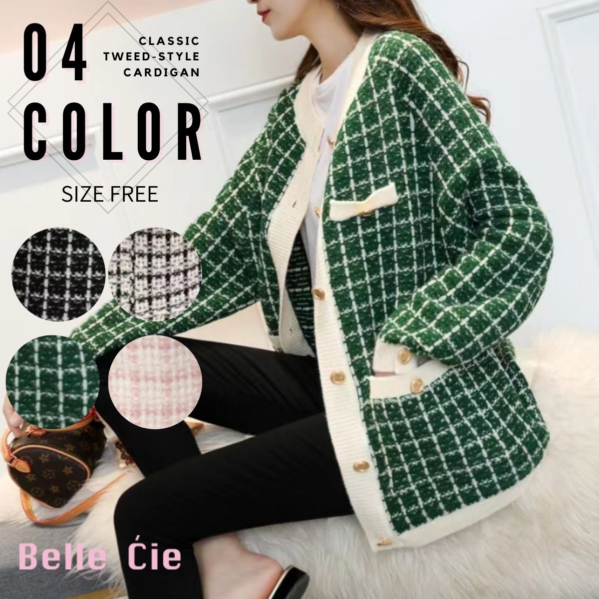 ships新品未使用タグ付✳︎ツイードニットカーディガン✳︎ブラック 2024aw] SEVESKIG / F-to-B Wearable Knit Tweed Cardigan
