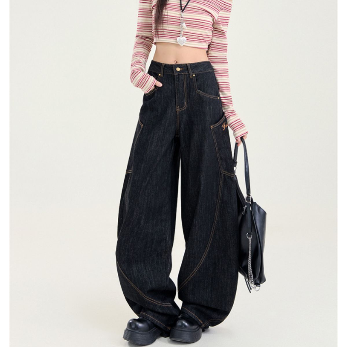 Pants/ビッグポケット切替ワイドデニム ST/No.22265