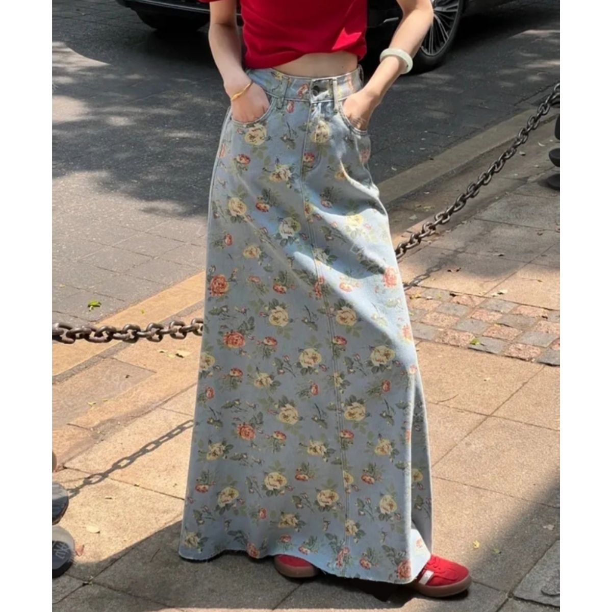 Skirt/ビンテージフラワーデニムスカート ST/No.22268