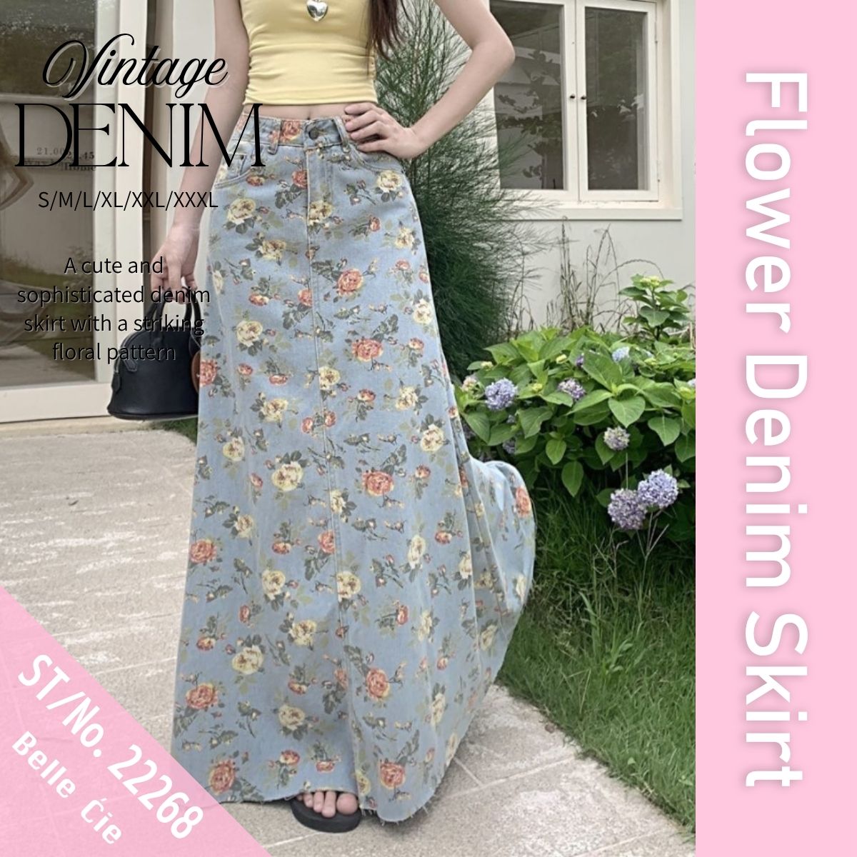 Skirt/ビンテージフラワーデニムスカート ST/No.22268