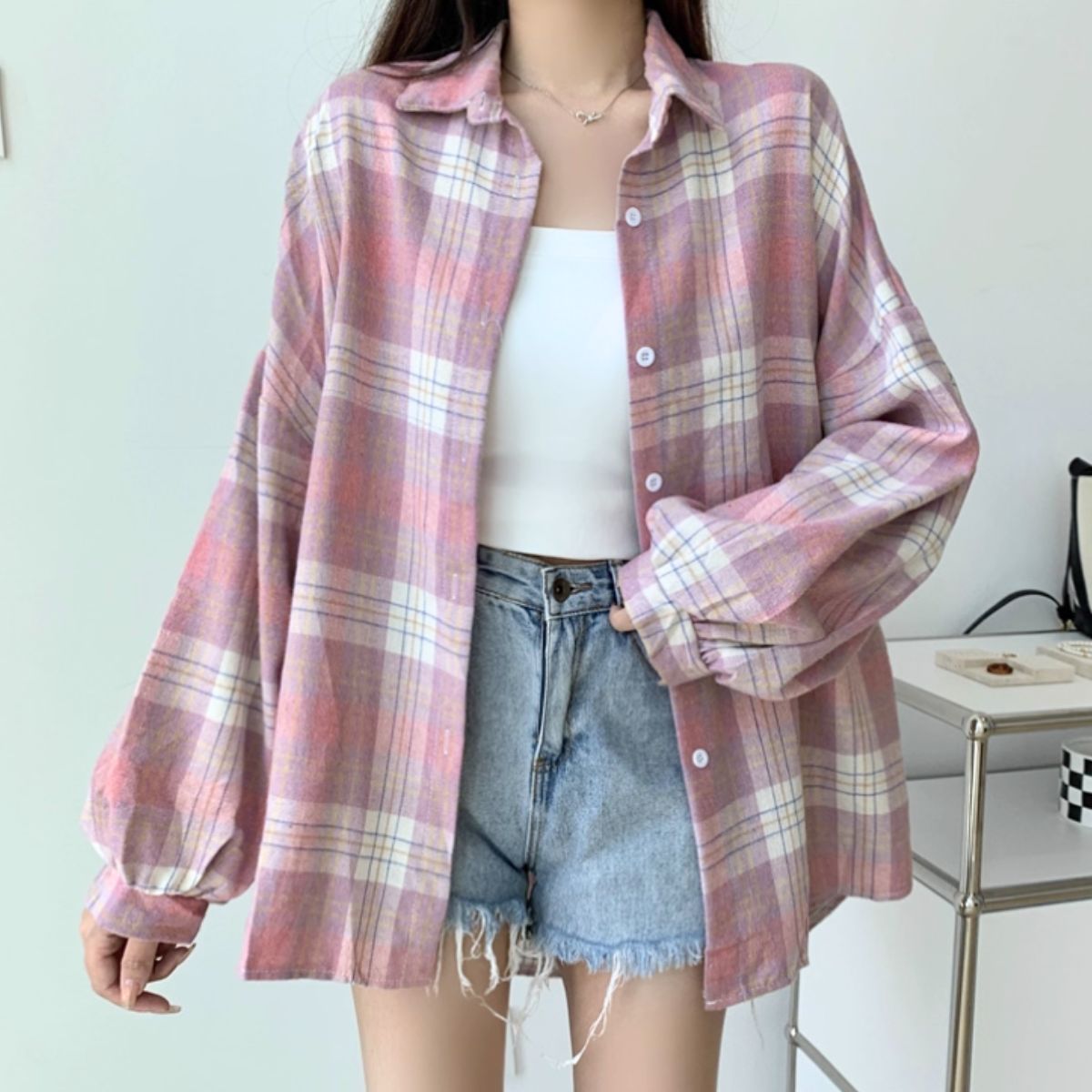 Shirts/ニュアンスカラーチェックシャツ ST/No.22272