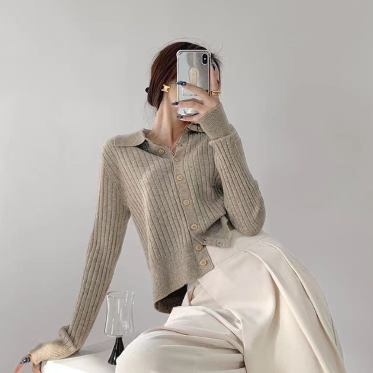 Knit/ポロ襟リブニットカーデ ST/No.22277