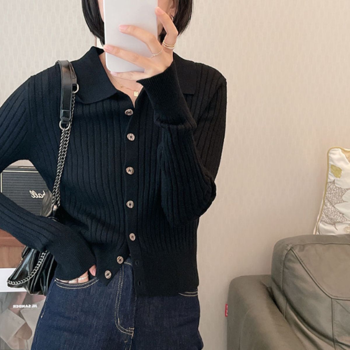 Knit/ポロ襟リブニットカーデ ST/No.22277