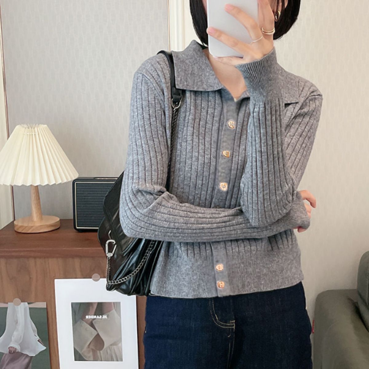 Knit/ポロ襟リブニットカーデ ST/No.22277