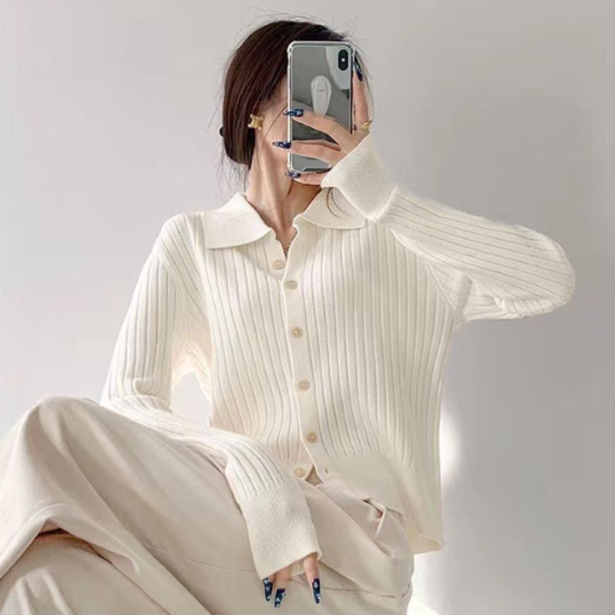 Knit/ポロ襟リブニットカーデ ST/No.22277