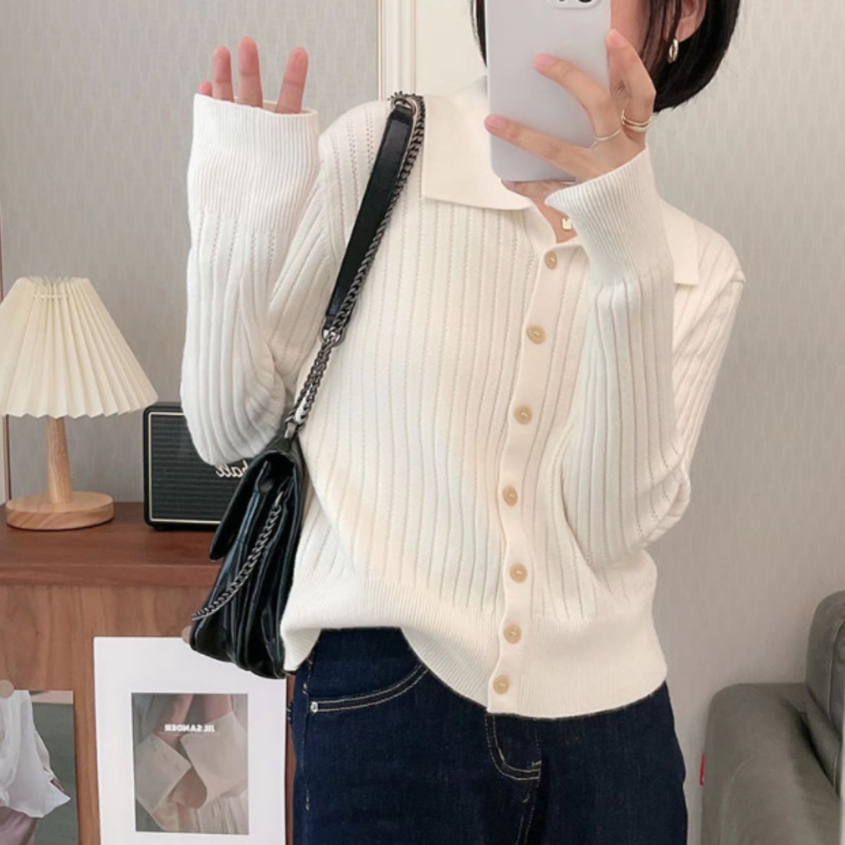 Knit/ポロ襟リブニットカーデ ST/No.22277