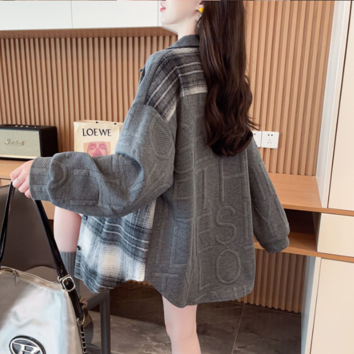 Shirts/ロゴ×チェック切替シャツアウター ST/No.22291