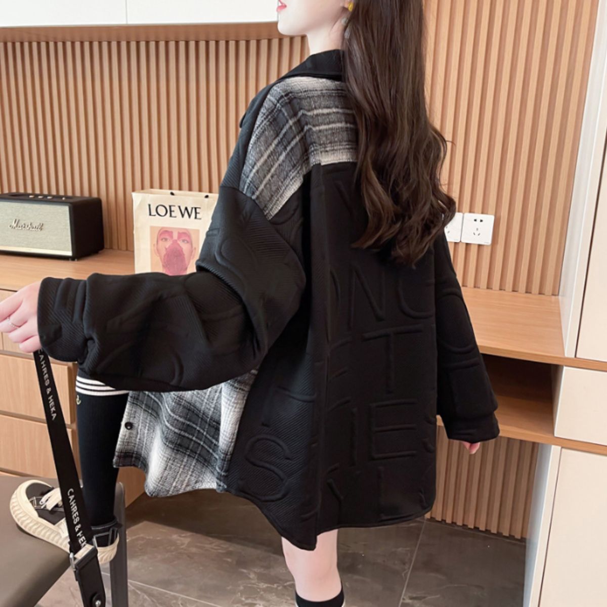 Shirts/ロゴ×チェック切替シャツアウター ST/No.22291