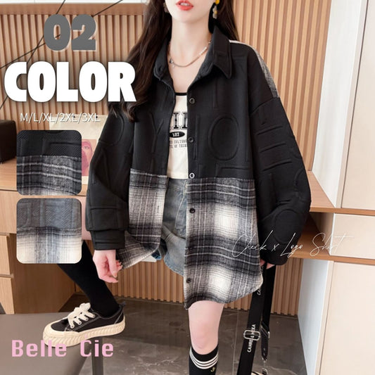 Shirts/ロゴ×チェック切替シャツアウター ST/No.22291