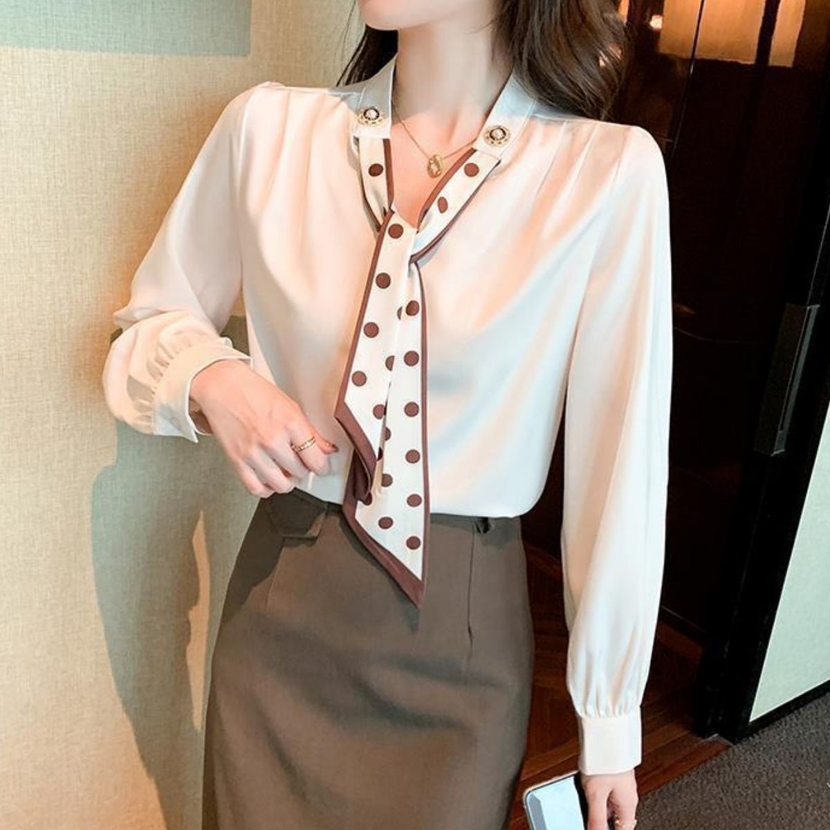 Shirts/ドットスカーフタイブラウス ST/No.22335
