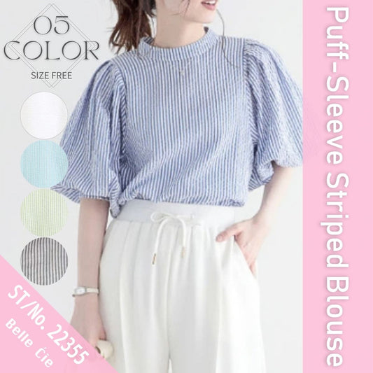 Blouse/パフスリーブストライプブラウス ST/No.22355