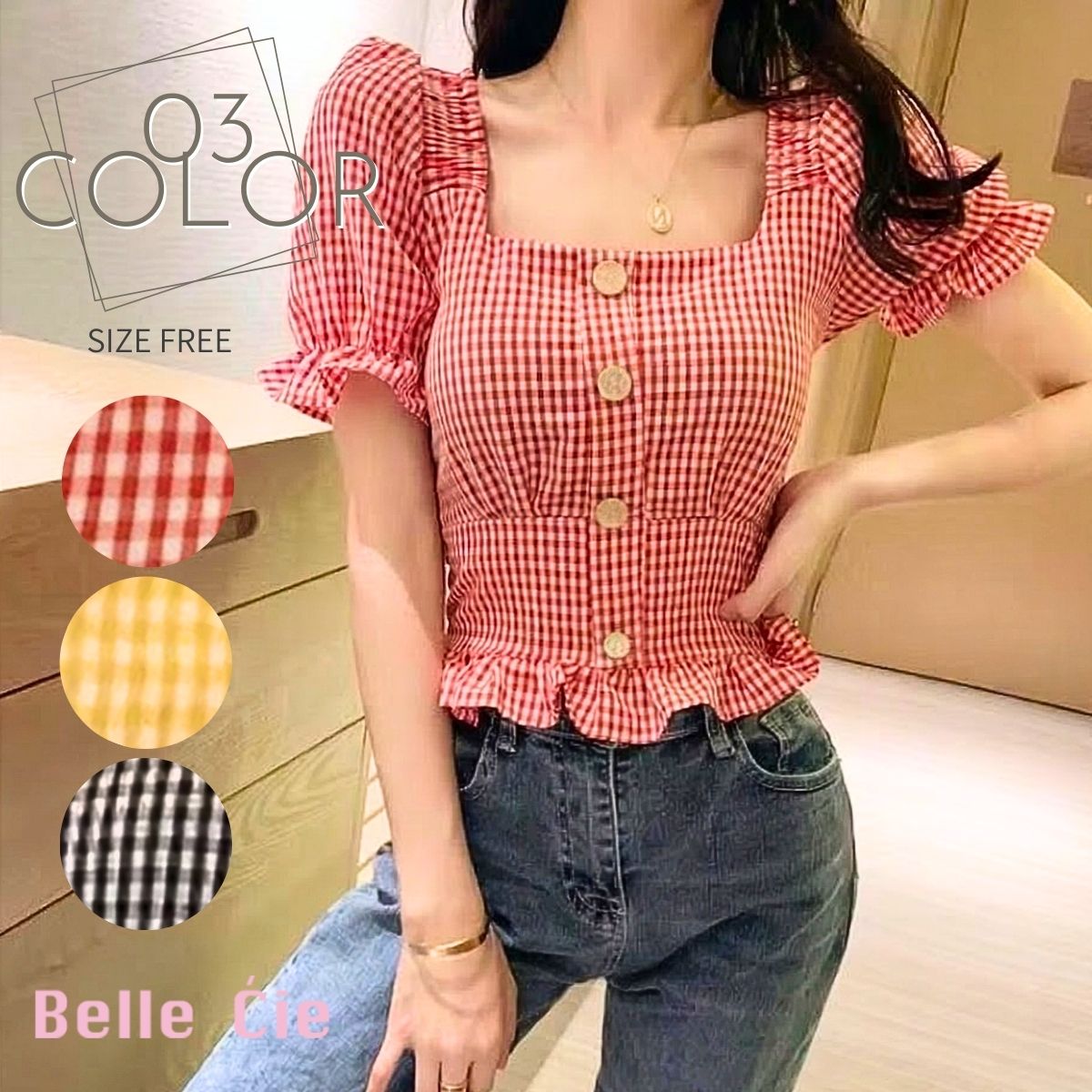 Blouse/ギンガムペプラムブラウス ST/No.22357 – Belle Ćie