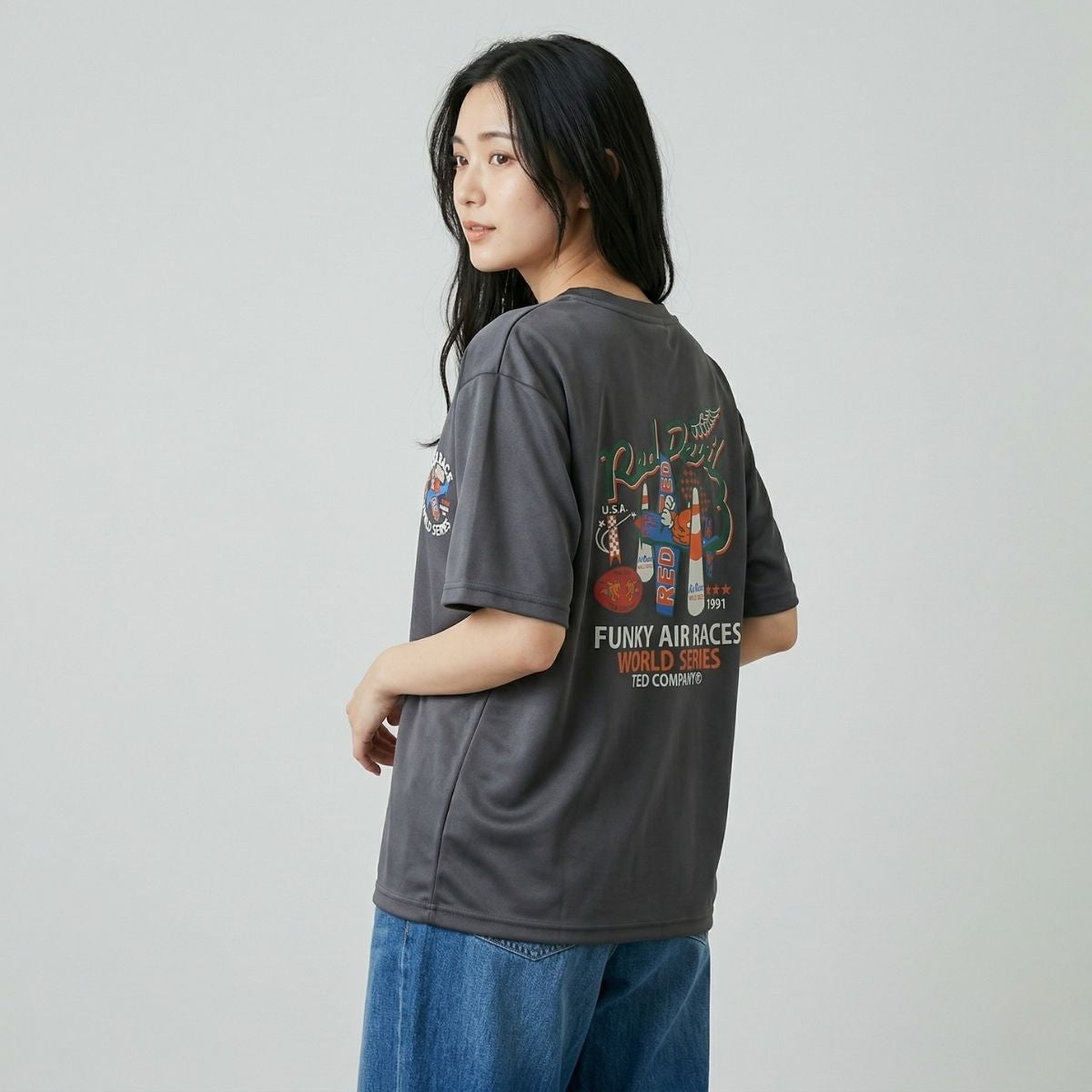 バックプリントTシャツ 半袖 レディース アメカジ レトロ オーバーサイズ 韓国ファッション Belle Cie ST/No.22384