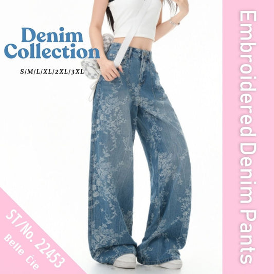 Pants/フラワー総刺繍ワイドデニムパンツ ST/No.22453