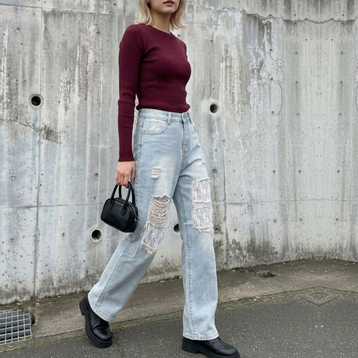 Pants/ダメージレースデニムパンツ ST/No.22486