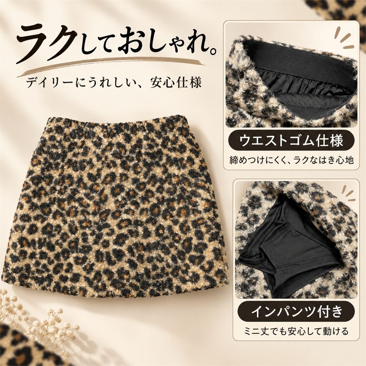 Skirt/レオパードボアミニスカート ST/No.22494