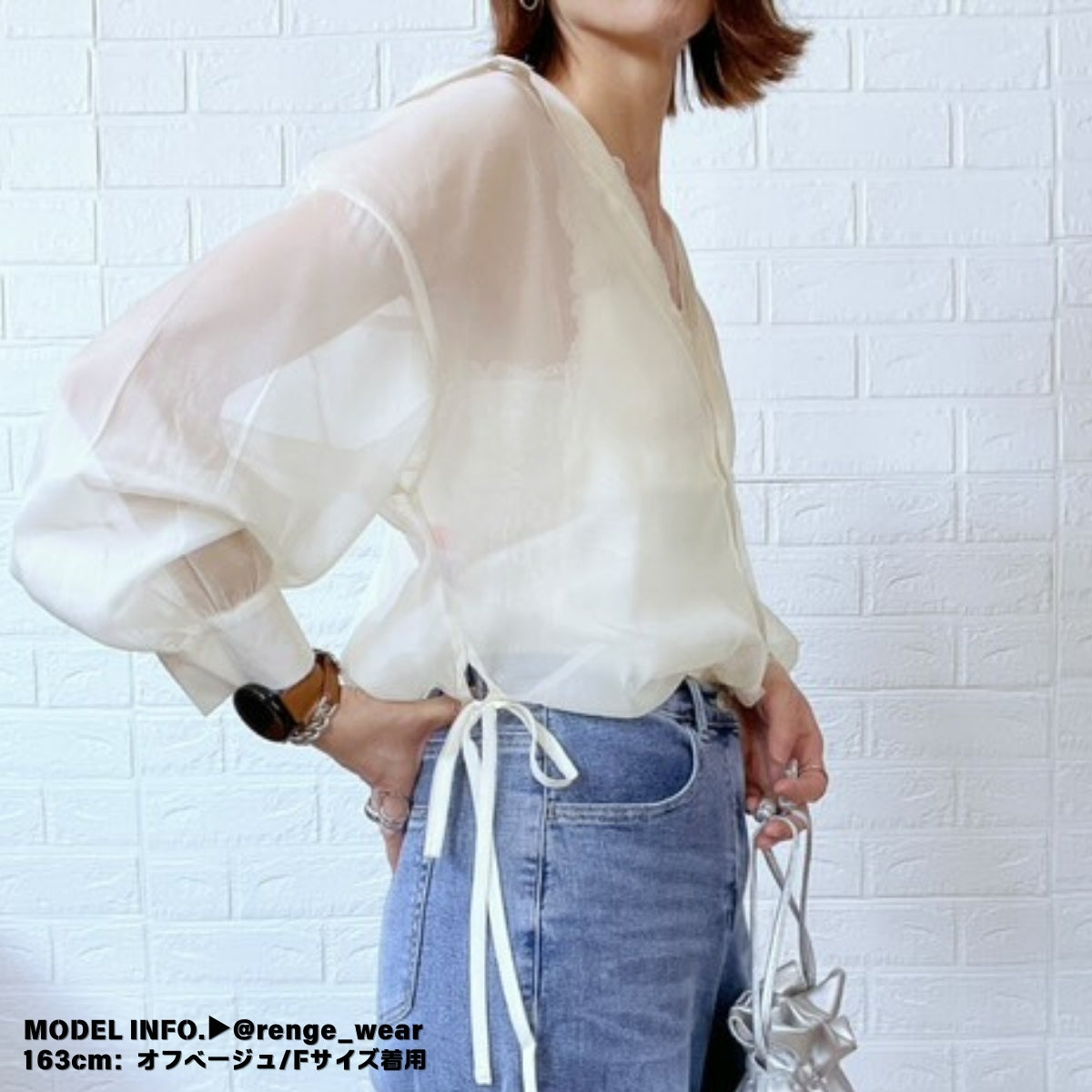 Tops/ シアーシャツ 脇リボン ST/No.27261