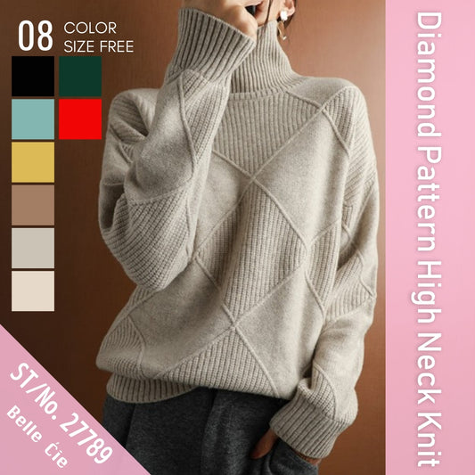 Knit/ダイヤ柄ハイネックニットトップス ST/No.27789