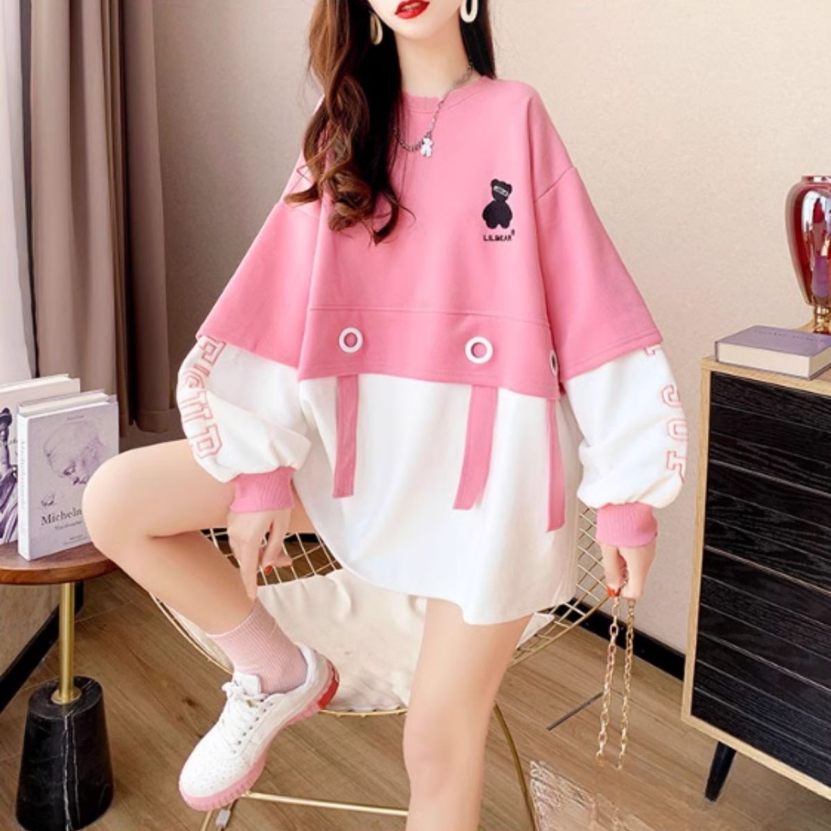 Tops/バイカラーワンポイントトレーナー ST/No.27966