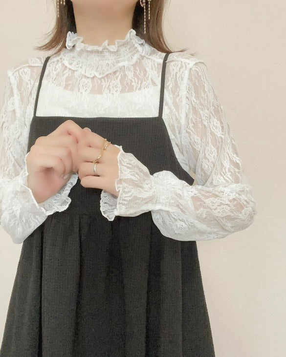 Blouse/ハイネックシアー小花長袖トップス ST/No.27828