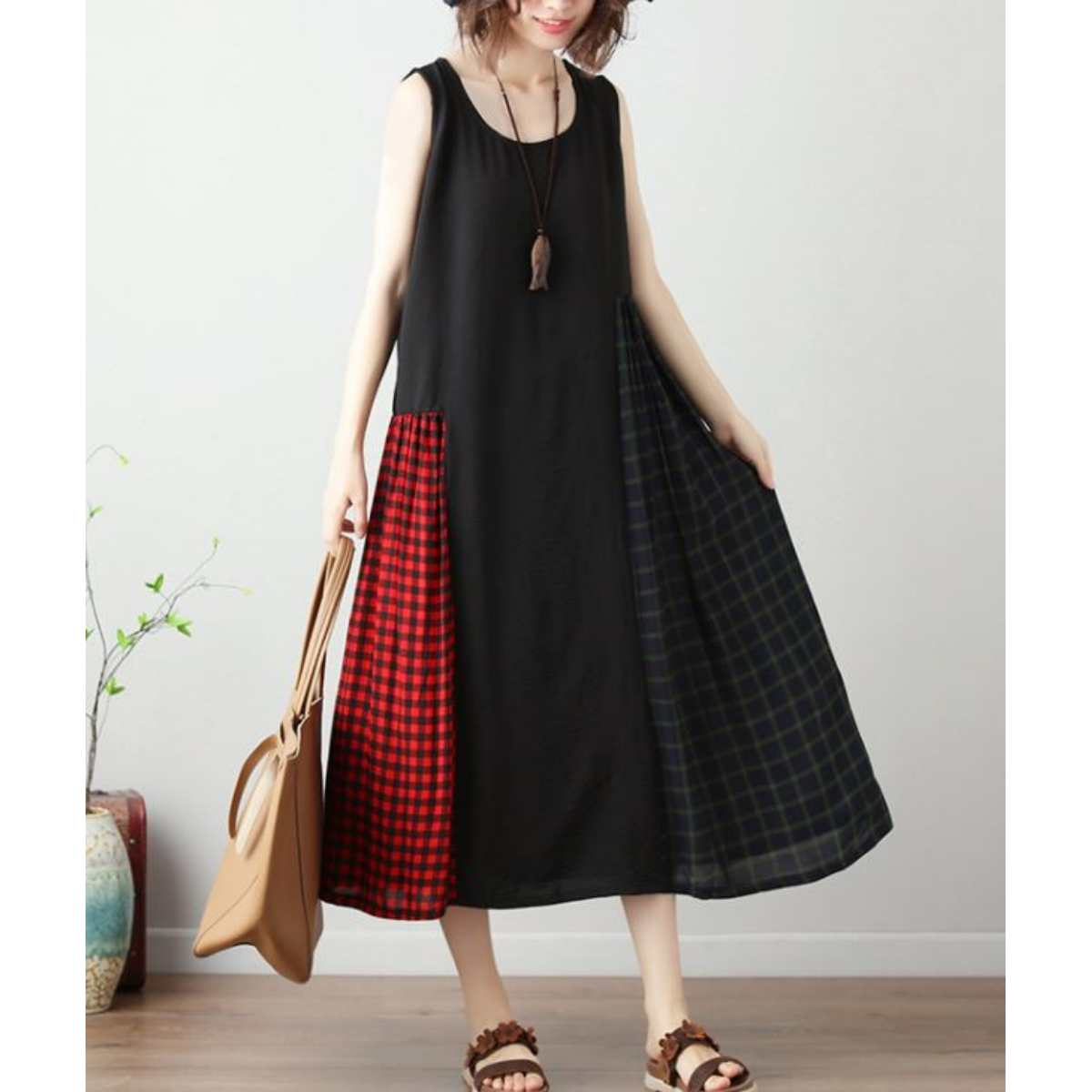 Dress/ チェック配色 マキシワンピース ST/No.27282