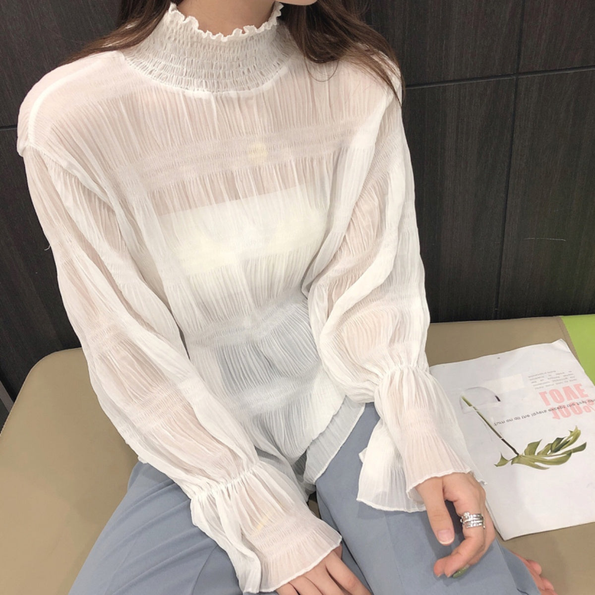 Blouse/ シアーシャーリングシフォンブラウス ST/No.27196