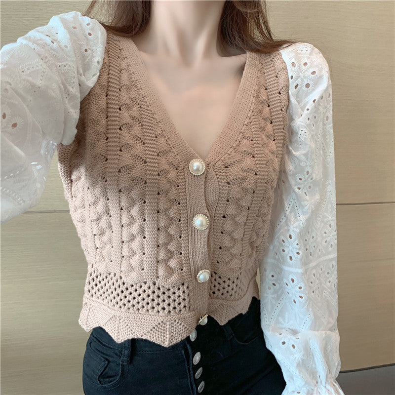 Knit / Vネックカラミレース袖カーデ ST/No.27227