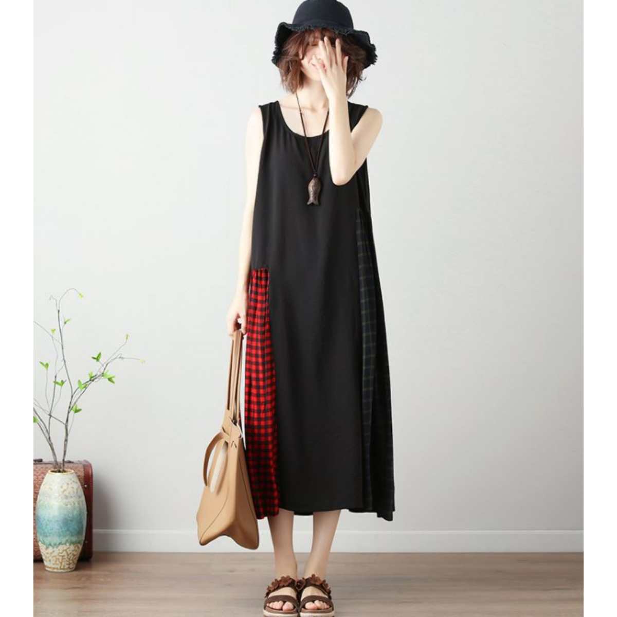 Dress/ チェック配色 マキシワンピース ST/No.27282