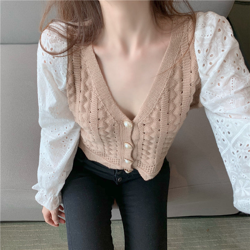 Knit / Vネックカラミレース袖カーデ ST/No.27227