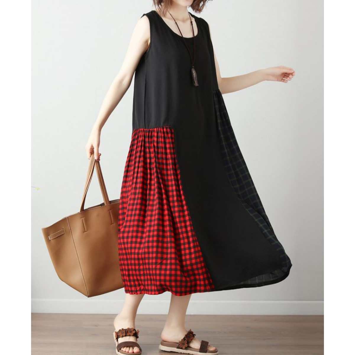 Dress/ チェック配色 マキシワンピース ST/No.27282