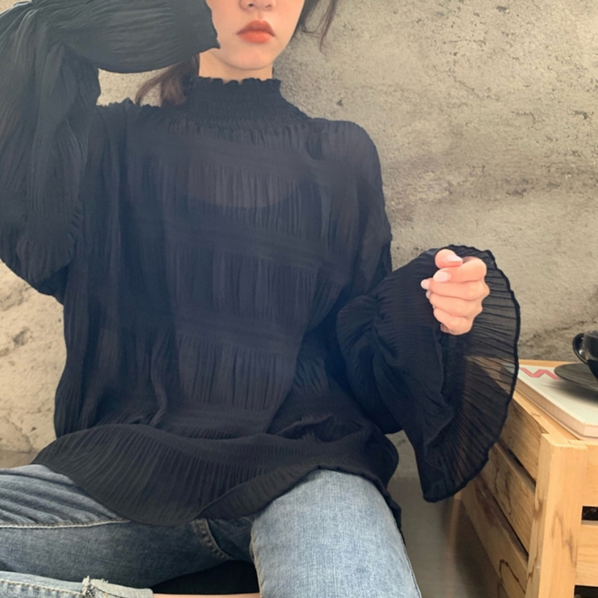 Blouse/ シアーシャーリングシフォンブラウス ST/No.27196