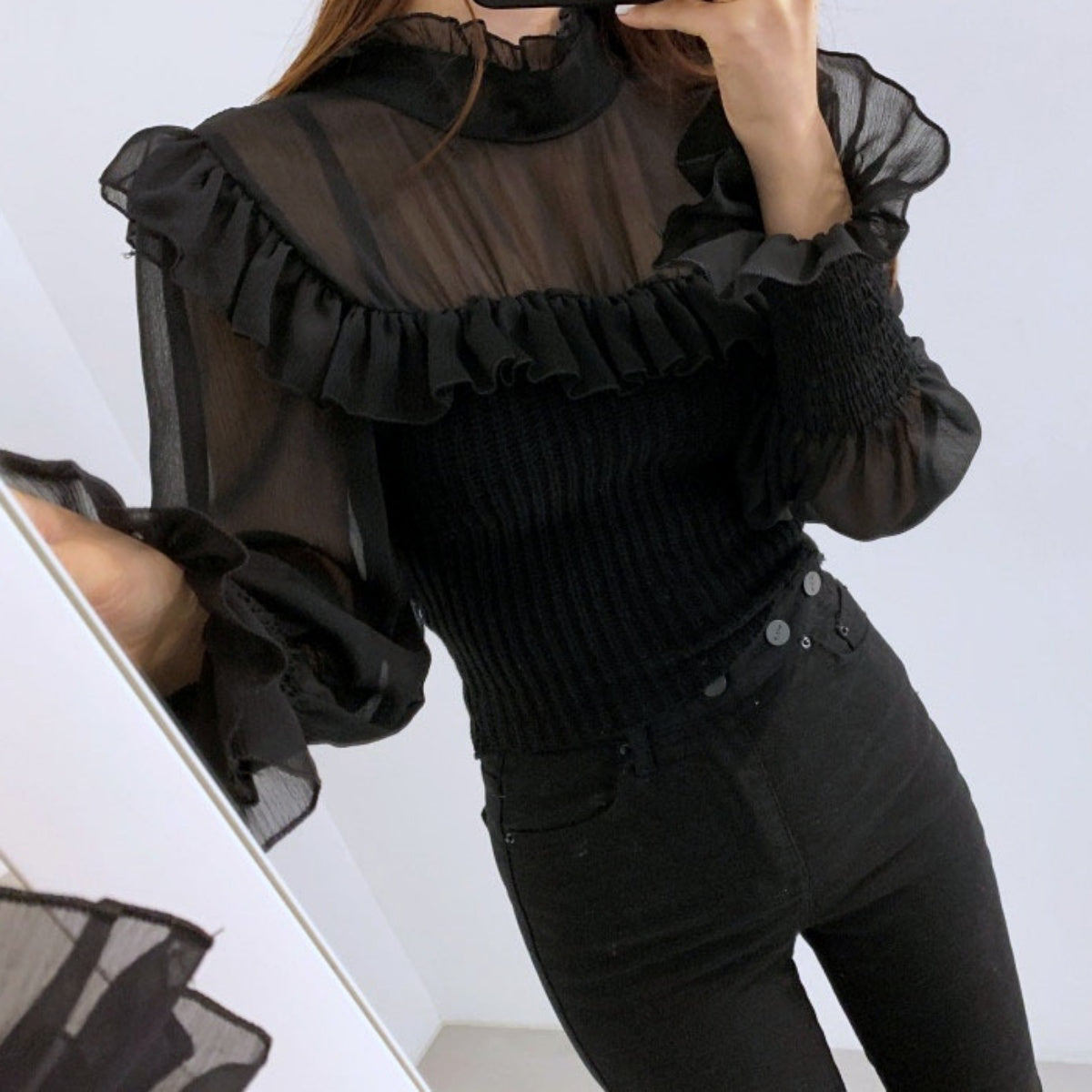 Tops/ シフォンニット切り替えトップス ST/No.27243